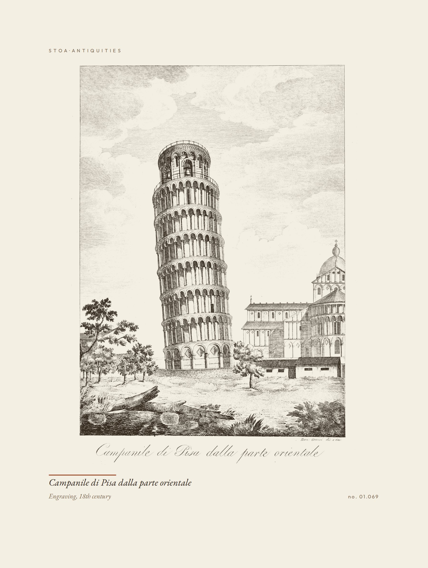 The leaning tower of Pisa — aged study sheet, print no. 01.069